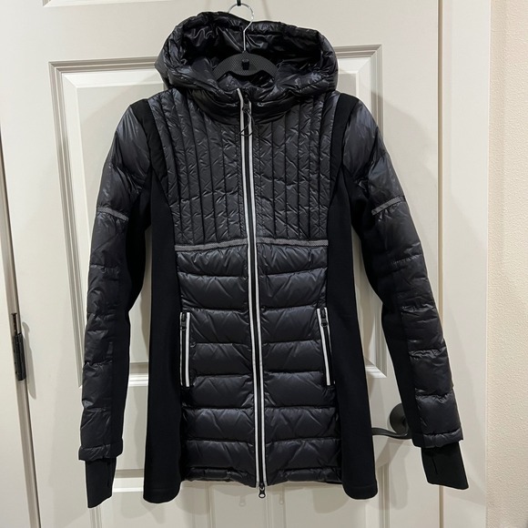 blanc noir Jackets & Blazers - Blanc Noir Reflective Inset Down Filled Featherweight Hooded Parka Black‎ Small